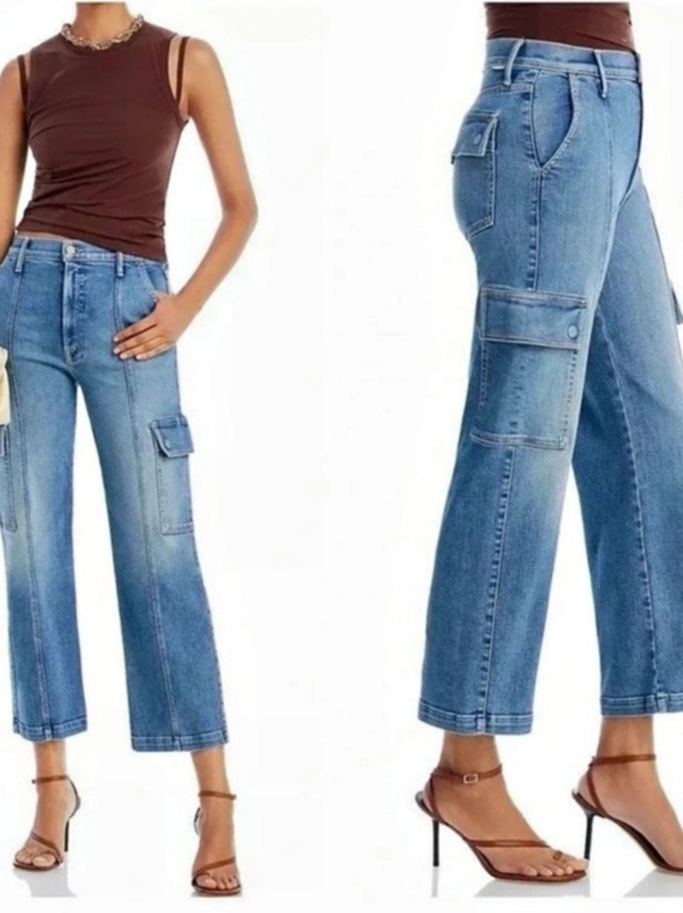 Mother The Rambler Cargo Ankle Straight Leg Cargo Jeans Blue Waist 26 Like New - Picture 7 of 7